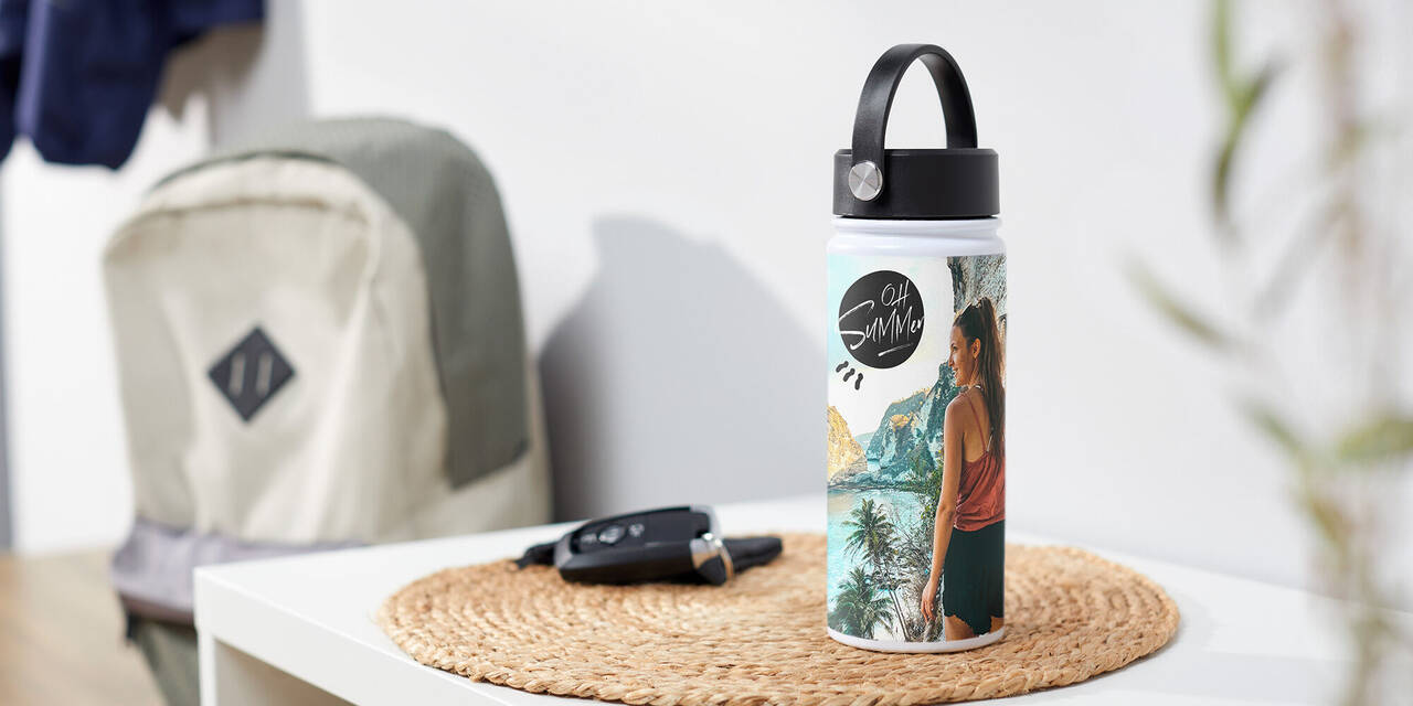 Trinkflasche mit Urlaubsmotiv, gestaltet im Style "Oh, Summer"